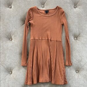 Girls Rust Ribbed Dress